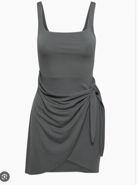 Aritzia Wilfred Grey Saturn Midi Dress Drapey Wrap Sleeveless Stretch Tank Sz M